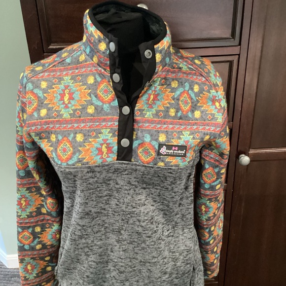 Simply Southern Fleece Pullover Women's Aztec Large Snap-T Lined Knit w/ Pockets - Picture 7 of 8